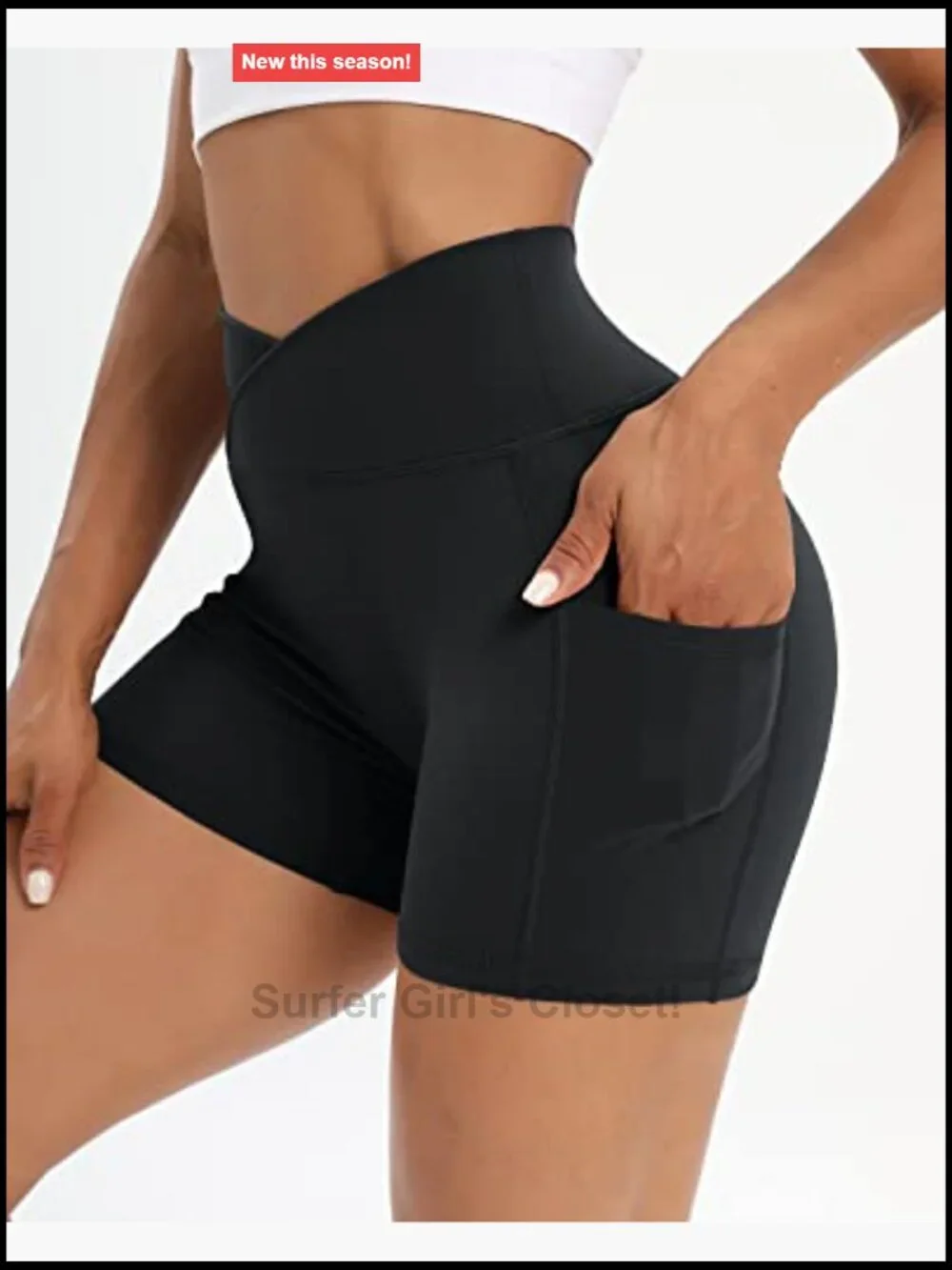 2-Pack Cross Waist High Rise Biker Shorts with Side Pockets for Women